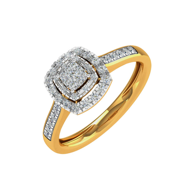 Modernist Square Double Halo Diamond Ring in 14K Gold