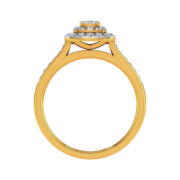 Modernist Square Double Halo Diamond Ring in 14K Gold