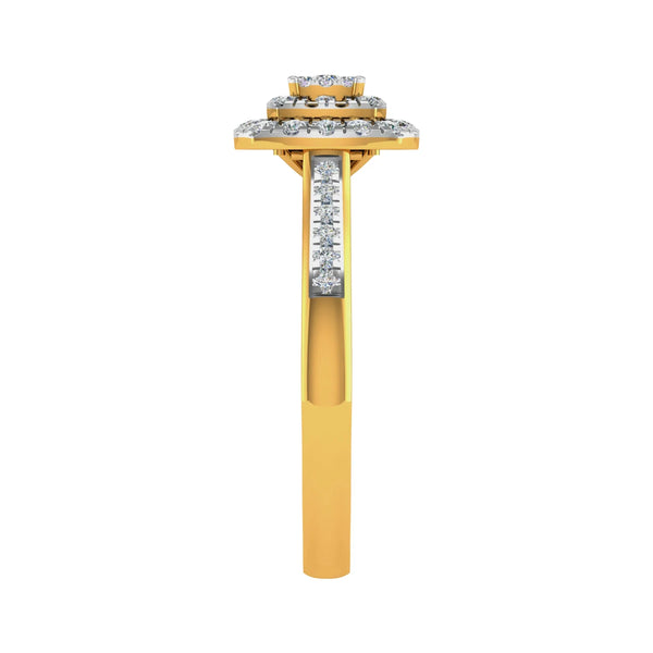 Modernist Square Double Halo Diamond Ring in 14K Gold