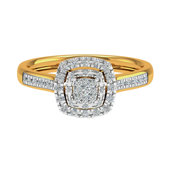 Modernist Square Double Halo Diamond Ring in 14K Gold