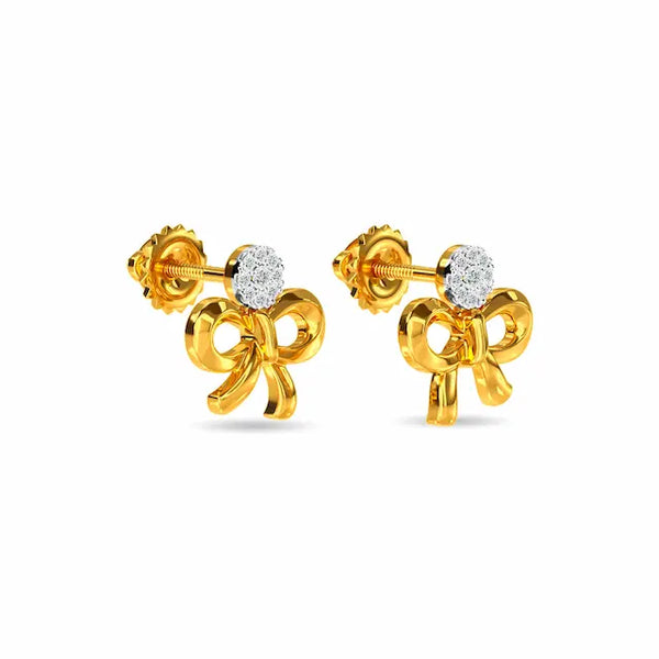 Elegant Diamond Bow Stud Earrings – 18K Gold